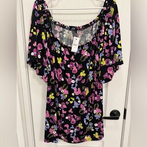 NWT Lane Bryant Swing Collection Black Floral Knit Off Shoulder Top Size 26/28